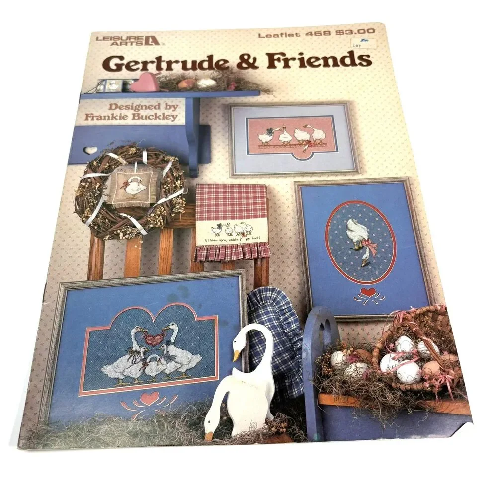 VTG '86 Leisure Arts 468 Gertrude & Friends Cross Stitch Pattern Geese Country